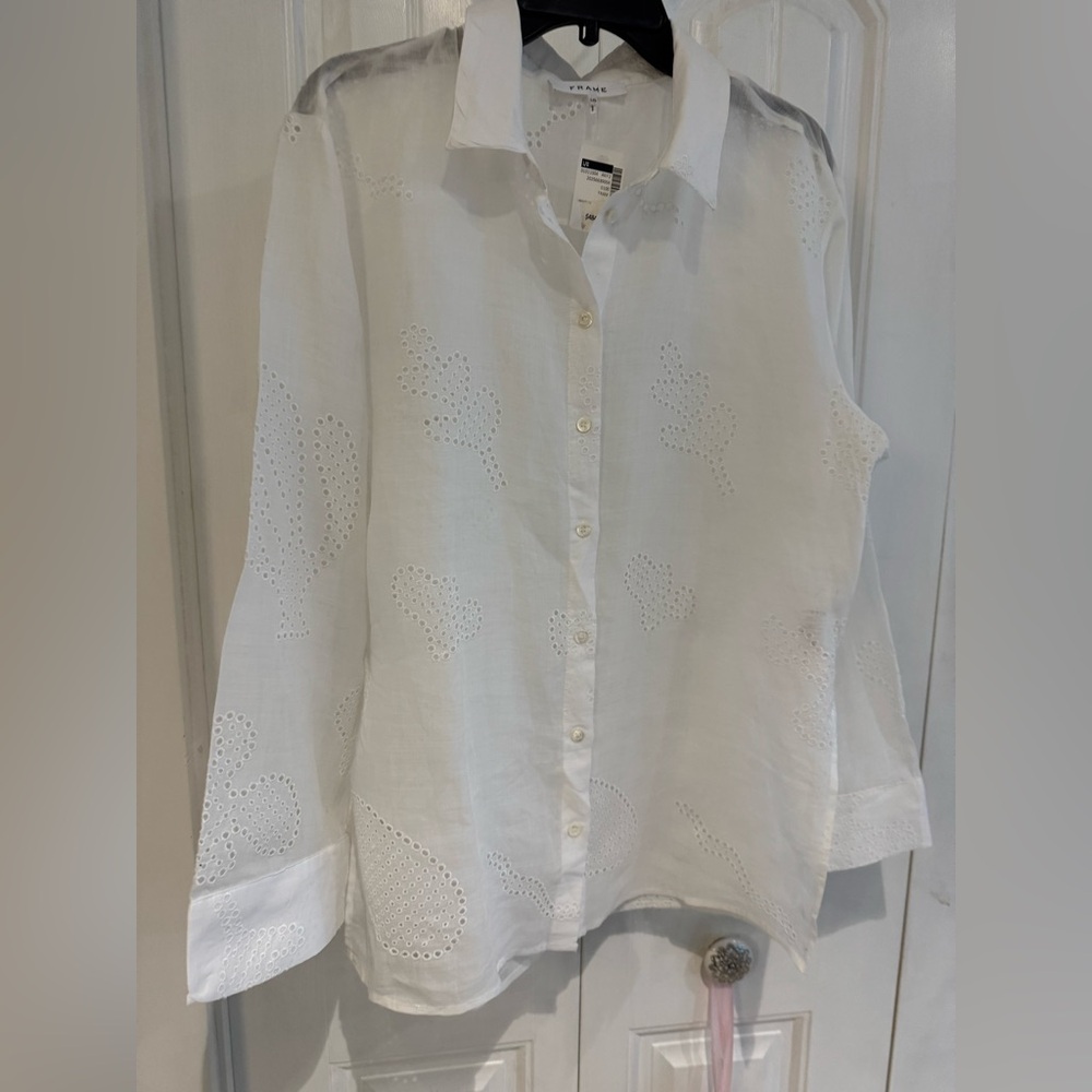 Frame white Eyelet NWT Linen (Ramie) Button-Up Shirt size L